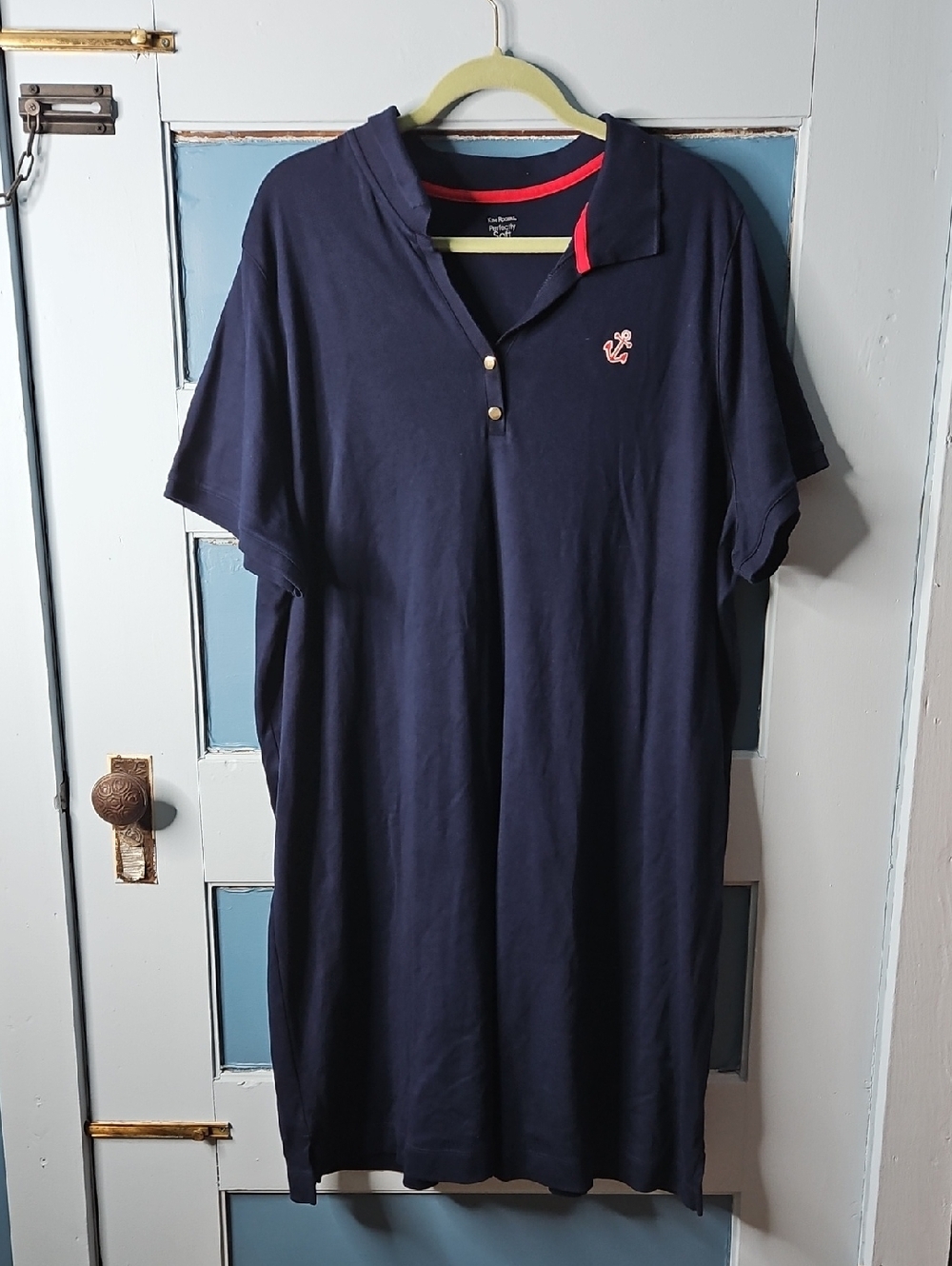Kim Rogers Perfectly Soft Navy Polo Shirt Dress with Red Accent 3X